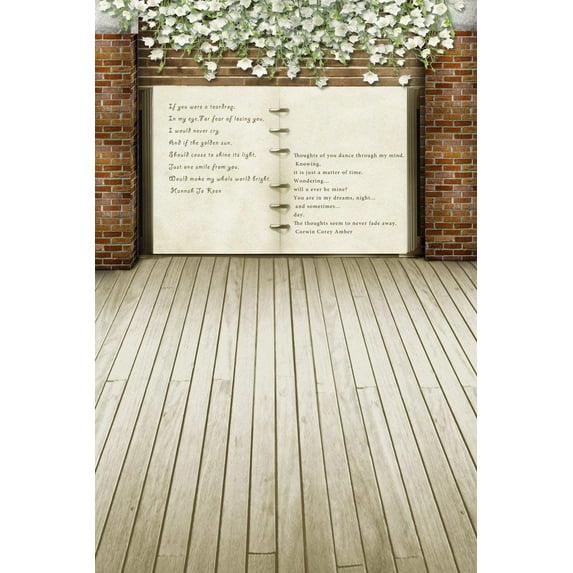 ABPHOTO Polyester Open Book Brick Wall Love Poetry Wooden Floor Drops Portrait Baby Wedding Studio Mural Photography Backdrops 5x7ft