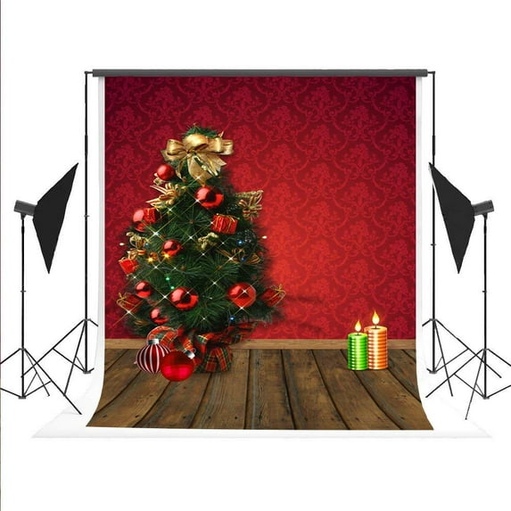 ABPHOTO Polyester Photography Backdrop Christmas Tree Fotografica RedPhotography Backdrop Christmas Tree Fotografica Red Wallpaper Backgrounds Wooden Floor Photocall for Fond Studio Photo 5x7ft