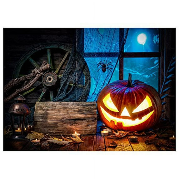 ABPHOTO Polyester Photography Background Photo Backdrops Magic Theme Horror night wooden floor wood fallen leaves pumpkin lights ect for Halloween 7x5ft