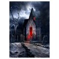 thumbnail image 1 of ABPHOTO Polyester Photography Background Photo Backdrops Magic Theme Photography Studio background Horror castle stone road skull stone tree for Halloween 7x5ft, 1 of 2
