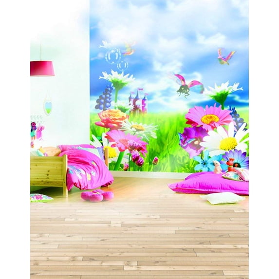ABPHOTO Polyester Pink Bedroom Cartoon Flowers Wall for Children Girl Photography Backdrops Photo Props Studio Background 5x7ft