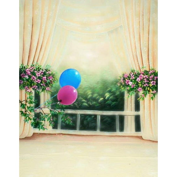 ABPHOTO Polyester Pink Flowers Balloon Photography Backdrops Photo Props Studio Background 5x7ft