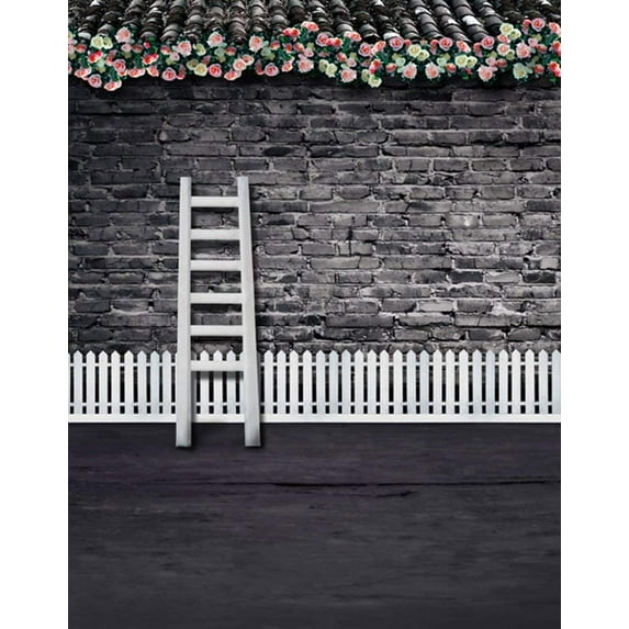 ABPHOTO Polyester Pink Flowers Brick Wall Photography Backdrops Photo Props Studio Background 5x7ft