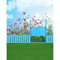 thumbnail image 1 of ABPHOTO Polyester Pink Flowers Lawn Blue Fence Photography Backdrops Photo Props Studio Background 5x7ft, 1 of 2