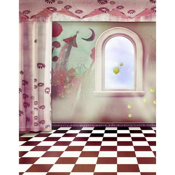 ABPHOTO Polyester Pink Room of Children Cartoon Wall Photography Backdrops Photo Props Studio Background 5x7ft