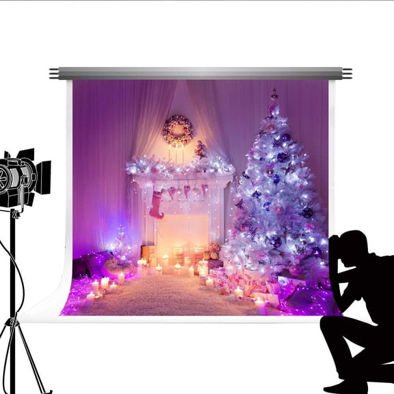 ABPHOTO Polyester Purple Dreamlike Home Decorations Photographic Hintergrund Christmas Tree Backdrops for Studio Photos Photography Prop Cloth 7x5ft