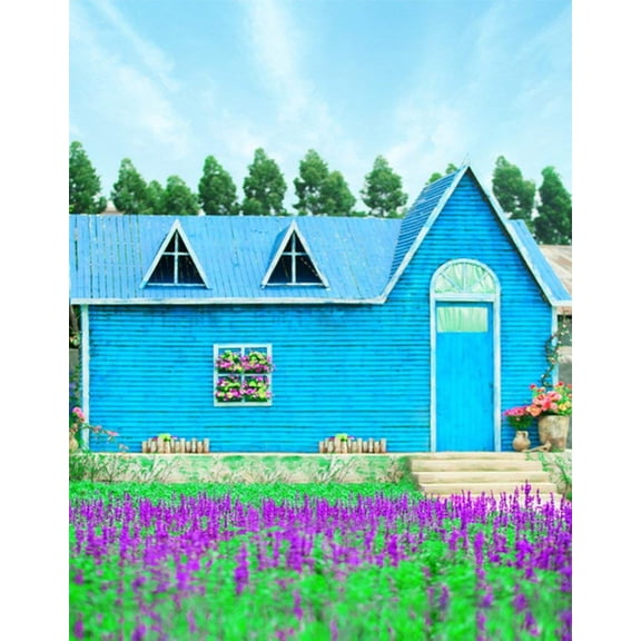 ABPHOTO Polyester Purple Trees Lavender Blue House Photography Backdrops Photo Props Studio Background 5x7ft