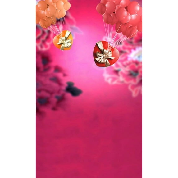 ABPHOTO Polyester Red Gift Heart Love Balloon Photography Backdrops Photo Props Studio Background 5x7ft