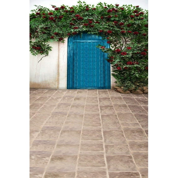 ABPHOTO Polyester Red Rose Plant White Wall Floor Vintage Door 5x7ft Studio Photography Backdrops Mural
