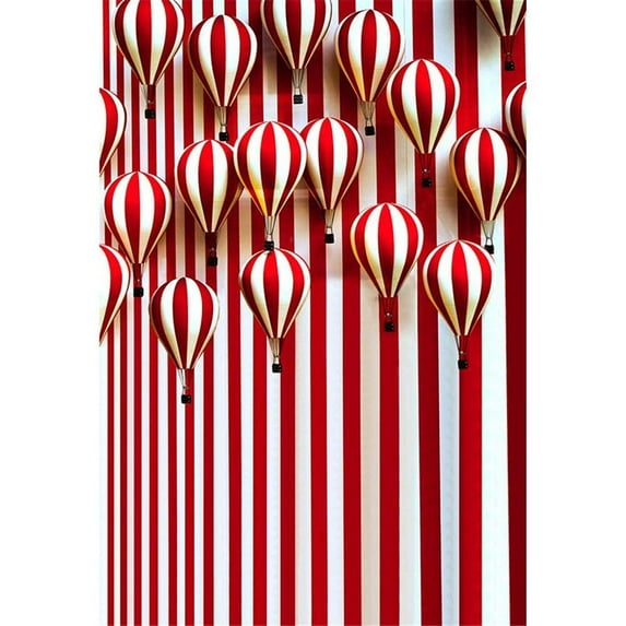 ABPHOTO Polyester Red and White Striped Photography Backdrops Vertical Stripes Hot Air Balloons Baby Newborn Kids Photo Studio Background 5x7ft