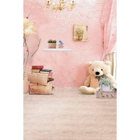 ABPHOTO Polyester Romantic Pink Kids Room Bear Wall Floor Wedding Mural Studio Photo Backgrounds 5x7ft Backdrops