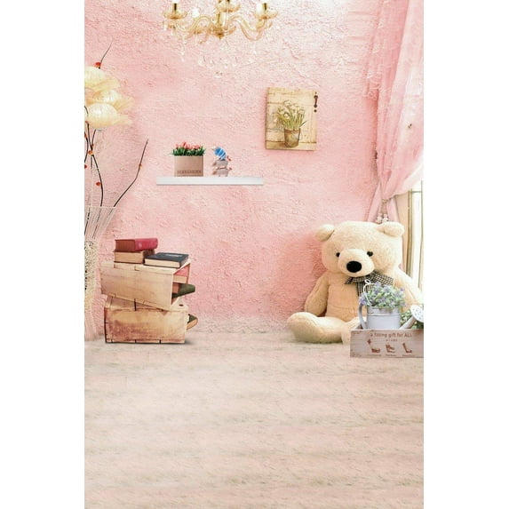 ABPHOTO Polyester Romantic Pink Kids Room Bear Wall Floor Wedding Mural Studio Photo Backgrounds 5x7ft Backdrops