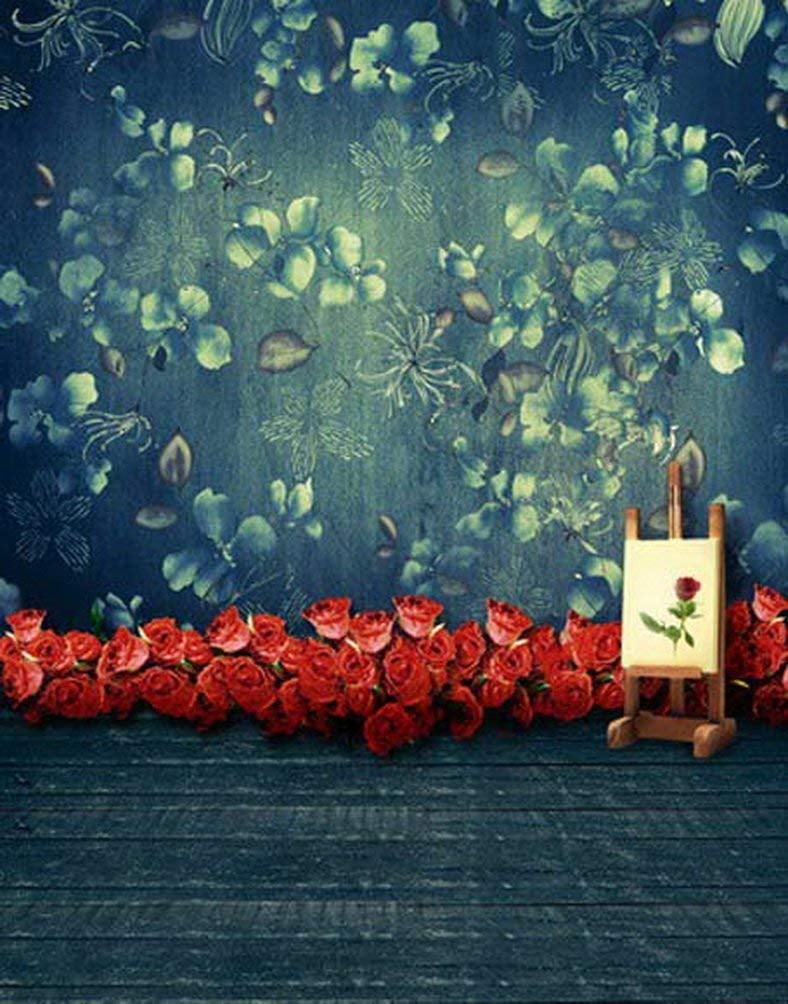 ABPHOTO Polyester Rose Flowers Blue Flower Wall Photography Backdrops