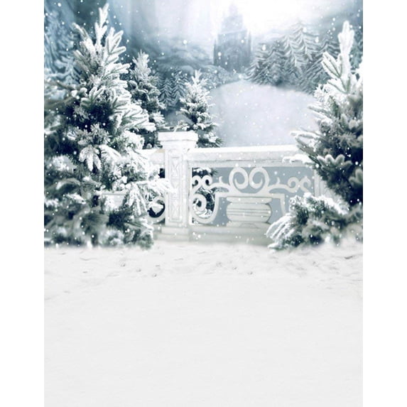 ABPHOTO Polyester Scenic Winter White Snow Trees with Rimes Hoarfrost Christmas Holiday Mural Party Wall Decorations Photography Backdrops 5x7ft
