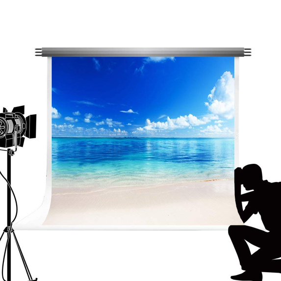ABPHOTO Polyester Sea Photo Backdrop Blue Sky Studio Photographic Backgrounds Summer Photo Booth for Photography 7x5ft