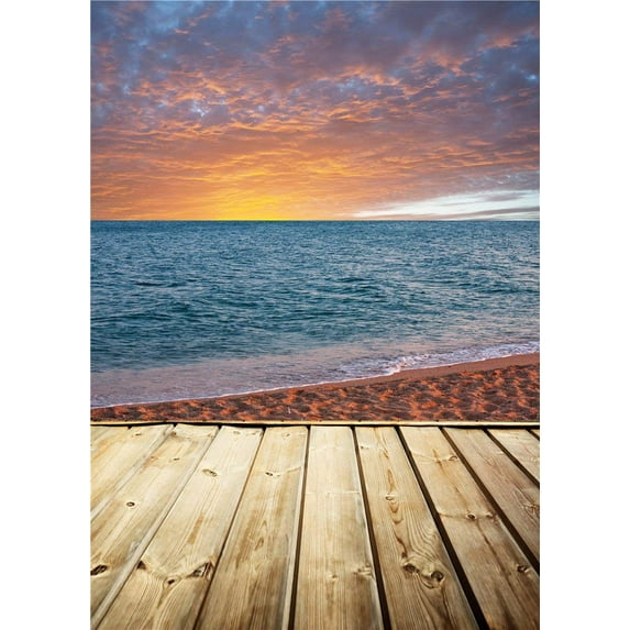 ABPHOTO Polyester Sea Photo Backdrops Sunset Studio Props Wooden Floor Photography Background 5x7ft