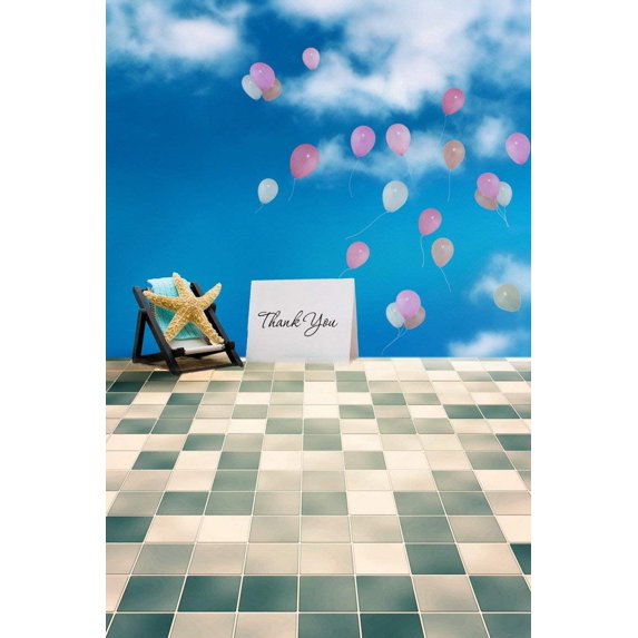 ABPHOTO Polyester Sky Blue Starfish Balloon Children Room Studio Photography Backdrops 5x7ft Mural