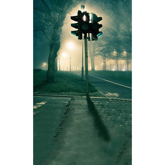 ABPHOTO Polyester Street In Night Dim Traffic Light Dark Green Photo Backgrounds 5x7ft Photography Backdrops