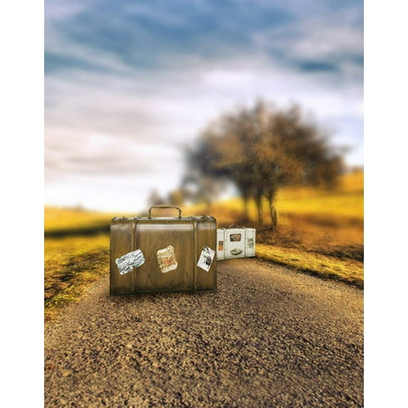 ABPHOTO Polyester Suitcase Fall Yellow Tree Photography Backdrops Photo Props Studio Background 5x7ft