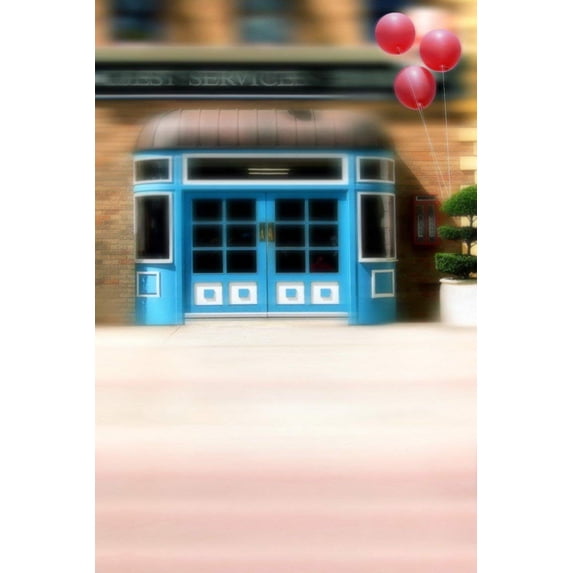 ABPHOTO Polyester Vintage Blue Building Street Balloons Mural Studio Photography Backdrops 5x7ft Props