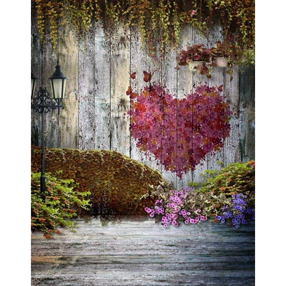 ABPHOTO Polyester Vintage Floor Wall Red Heart Tree Flower Photography Backdrops Photo Props Studio Background 5x7ft
