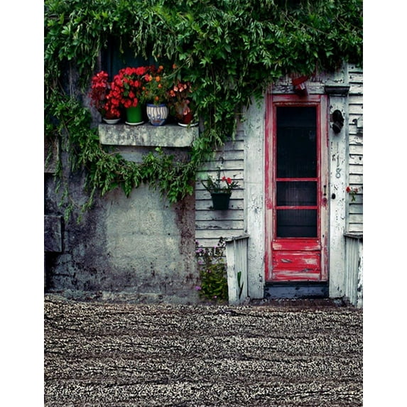 ABPHOTO Polyester Vintage House Red Flowers Green Leaf Photography Backdrops Photo Props Studio Background 5x7ft
