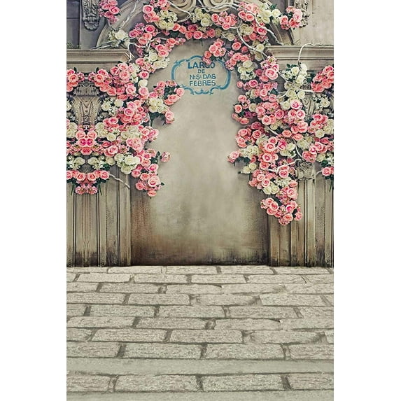 ABPHOTO Polyester Wedding Photo Backdrop Flowers Grey Wall Backdrops Vintage Themed Photography Backgrounds 5x7ft