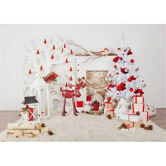 ABPHOTO Polyester White Christmas Tree Horizontal Photography Backdrop Pure Color Wall Family Gift Boxes Kids Toys Children Indoor Photo Studio Background 7x5ft