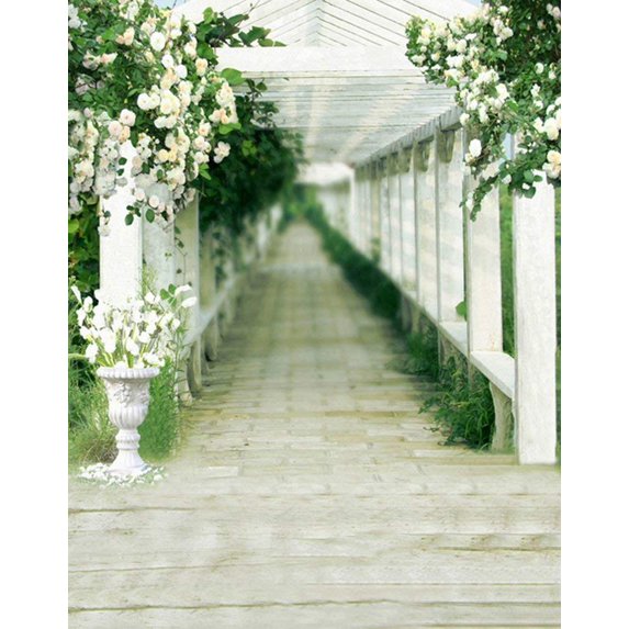 ABPHOTO Polyester White Flowers Corridor Photography Backdrops Photo Props Studio Background 5x7ft