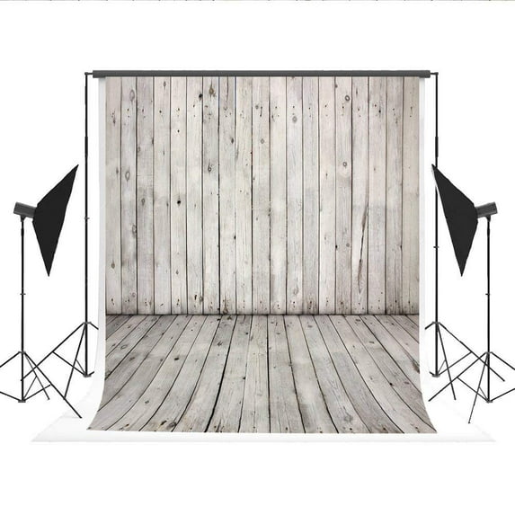 ABPHOTO Polyester White Gray Photo Backdrops Wooden Wall Photo Booth with Floor Props Background for Professional Photography 5x7ft