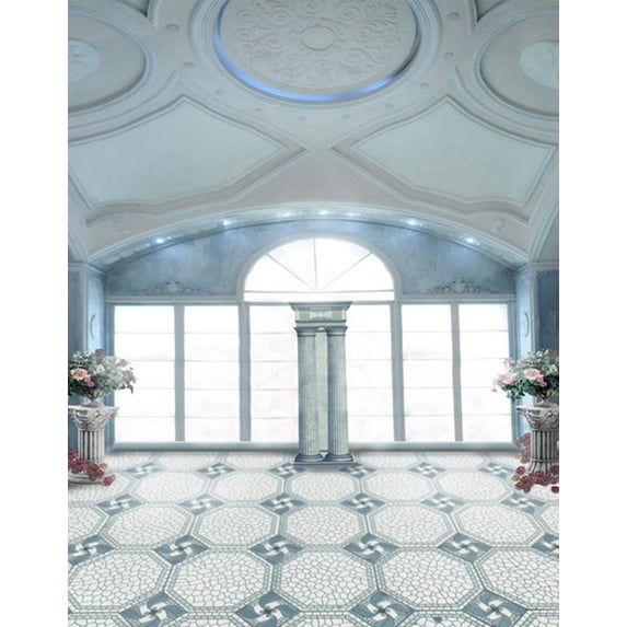 ABPHOTO Polyester White Hall Flowers Photography Backdrops Photo Props Studio Background 5x7ft