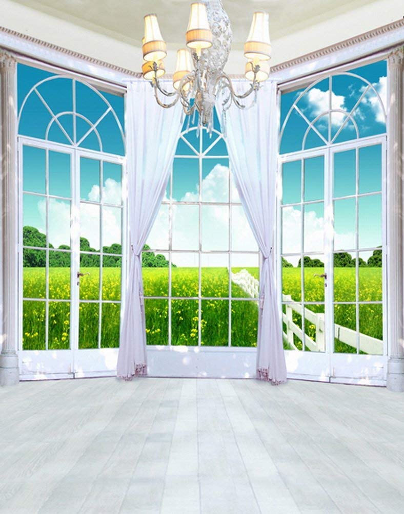 Ellow Window Backdrop ABPHOTO Polyester Window Yellow Flowers Backdrops Photo Props Studio ...