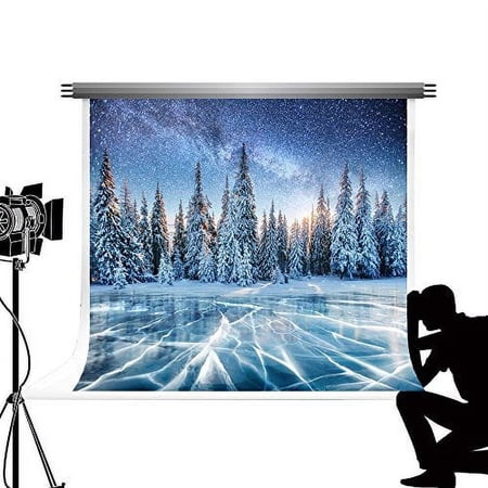 ABPHOTO Polyester Winter Forest Photography Background Snow Scenery Photo Backdrop Photoshoot Star Night Sky Studio Photo Booth 7x5ft