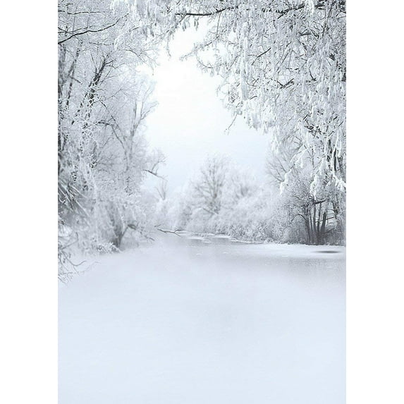ABPHOTO Polyester Winter Season White Snow Tree Hoarfrost White Land Nature Scenery Studio Props 5x7ft Photography Backdrops