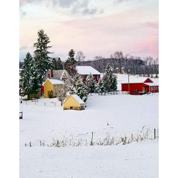 ABPHOTO Polyester Winter Snow Tree House Photography Backdrops Photo Props Studio Background 5x7ft