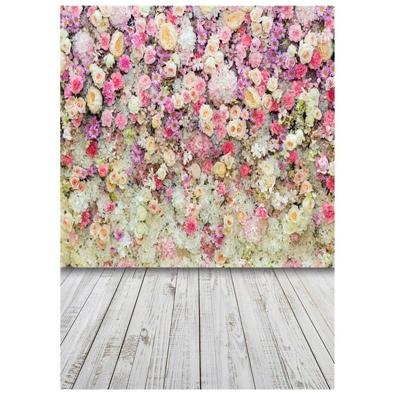 ABPHOTO Polyester Wooden Floor Baby Flower Photo Background Child Photography Backdrop 5x7ft