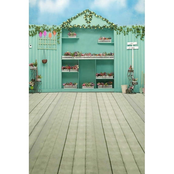 ABPHOTO Polyester Wooden Floor Blue Wall Flower Garden Wedding 5x7ft Studio Photography Backgrounds Props