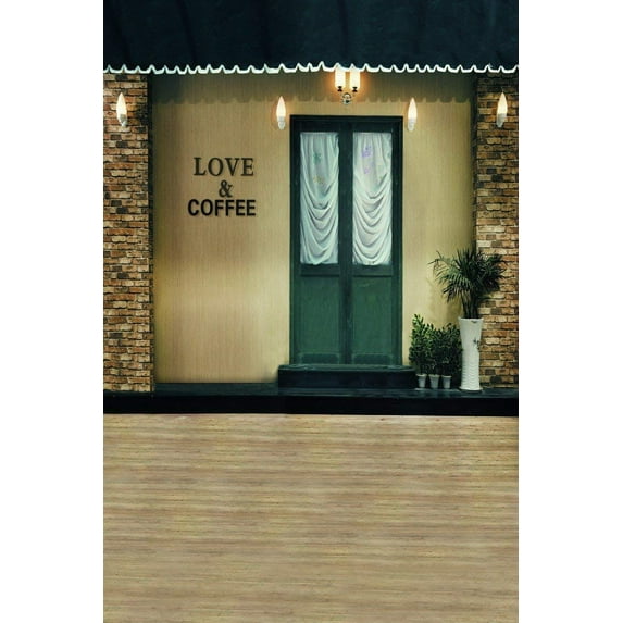 ABPHOTO Polyester Wooden Floor Love Coffee Door Street Building Studio Photography Backdrops 5x7ft Mural