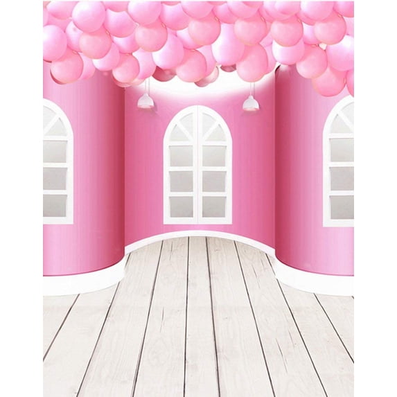 ABPHOTO Polyester Wooden Floor Pink Room Balloon Photography Backdrops Photo Props Studio Background 5x7ft