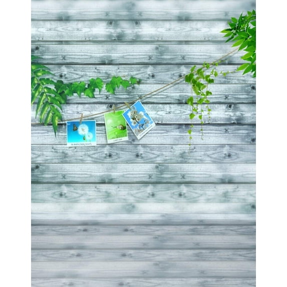 ABPHOTO Polyester Wooden Floor Wall Green Leaf Photography Backdrops Photo Props Studio Background 5x7ft