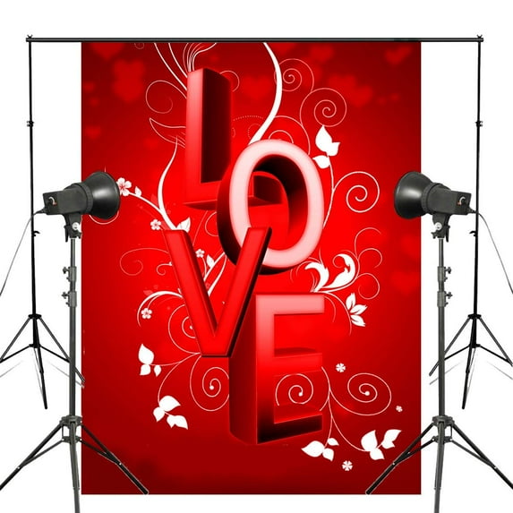 ABPHOTO Polyester Word LOVE Background Red Photography Background Studio Props Wall Bedroom Photo Backdrop 5x7ft
