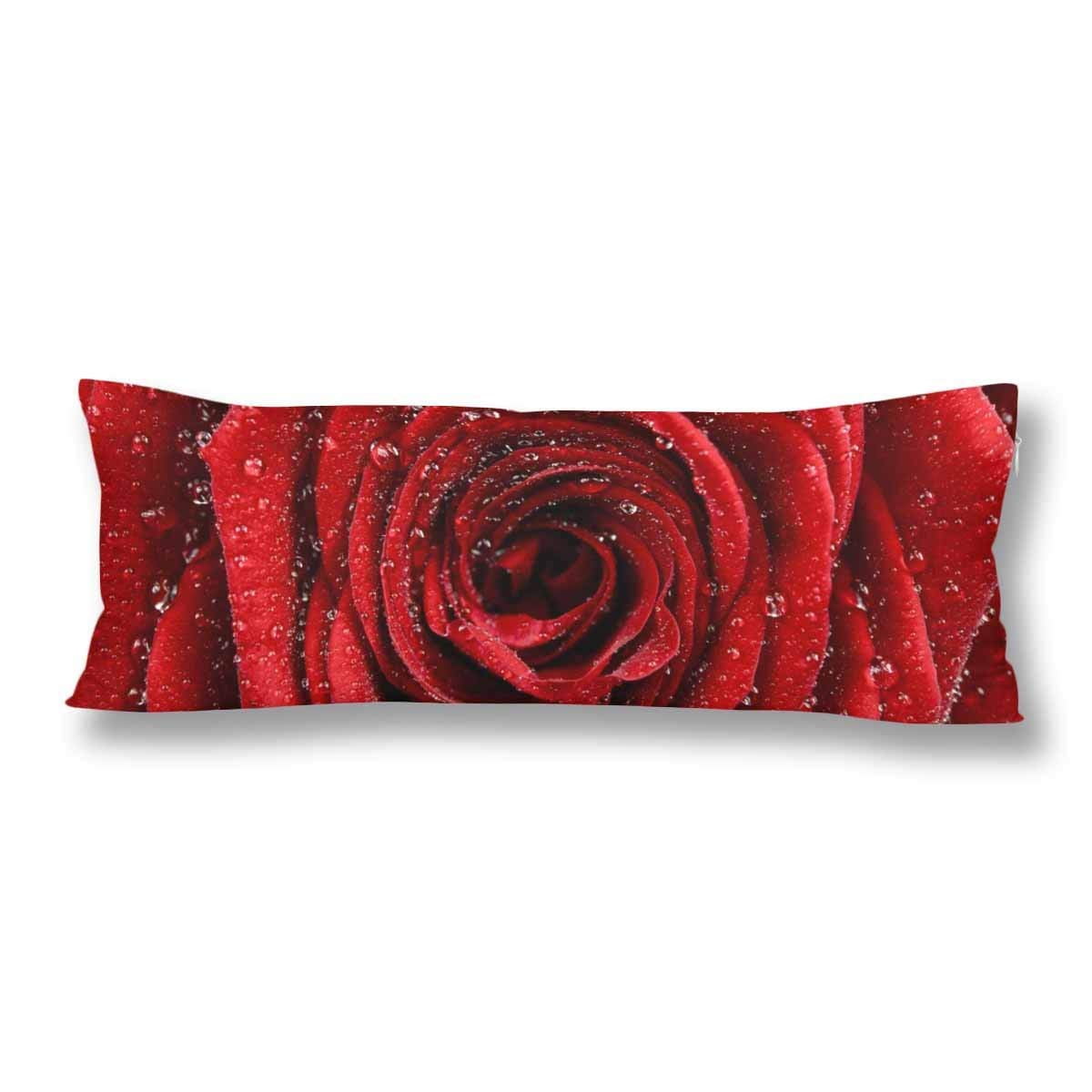 ABPHOTO Red Rose Closeup Water Drops Body Pillow Covers Pillowcase