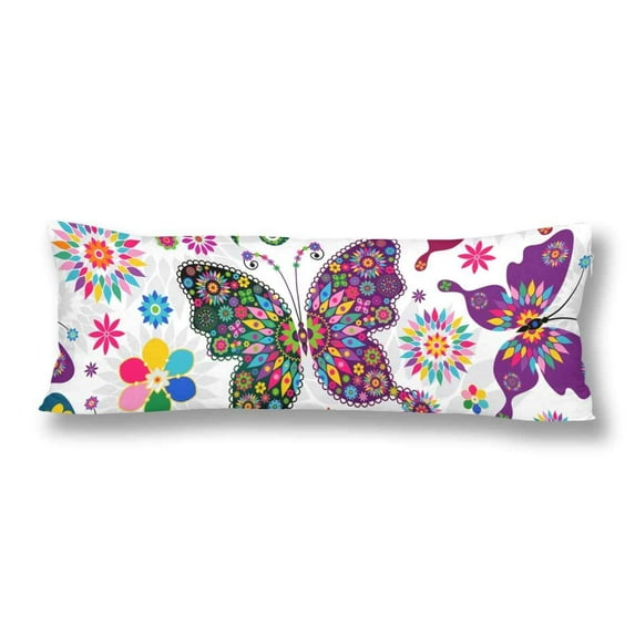 ABPHOTO Spring White Floral Butterfly Flower Body Pillow Covers Pillowcase 20x60 inch Colorful Body Pillow Case Protector