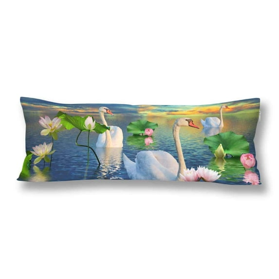 ABPHOTO White Swans Pillow Covers Pillowcase 20x60 inch Lake Lily Body Pillow Case Protector
