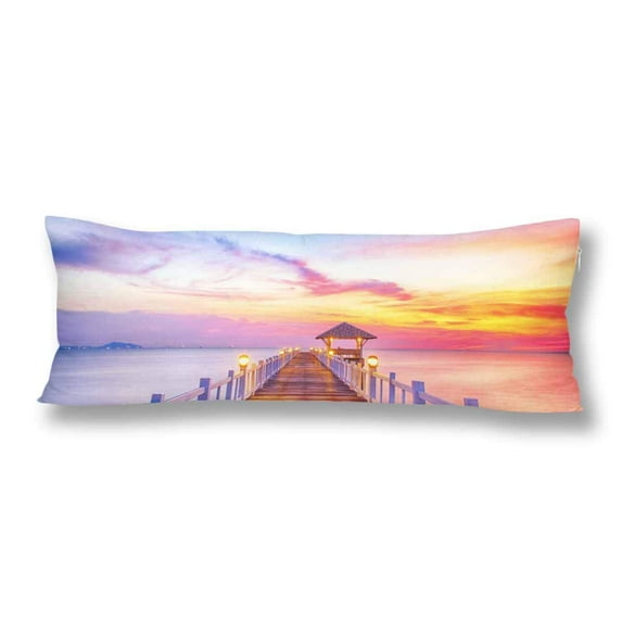 ABPHOTO Wooded Bridge Port Between Sunrise Pillow Covers Pillowcase 20x60 inch Sea Scenery Body Pillow Case Protector