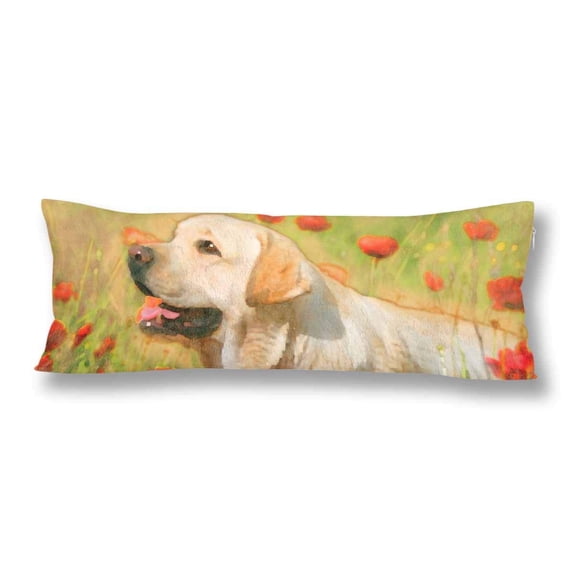 ABPHOTO Yellow Labrador Poppy Field Spring Flower Body Pillow Covers Case Protector 20x60 inch