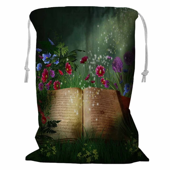 ABPHQTO A Book Lost In The Forest Storage Basket Laundry Bag with Drawstring 24x32 Inch