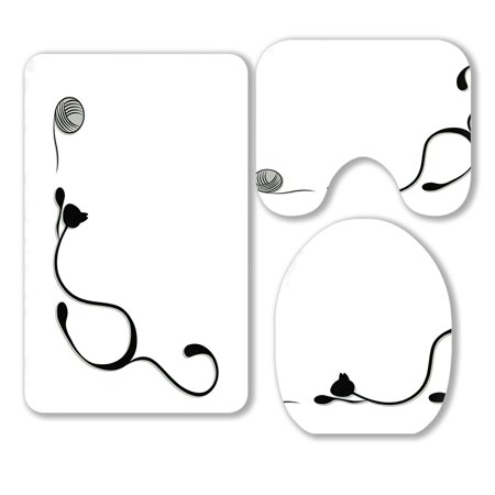 ABPHQTO A Cat Plays With The Ball Of Threads 3 Piece Bathroom Rugs Set Bath Rug Contour Mat and Toilet Lid Cover