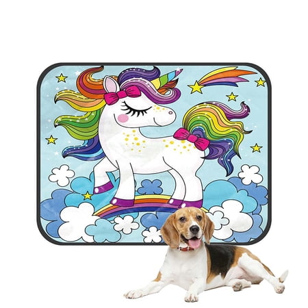 ABPHQTO A Cute Cartoon Rainbow Unicorn In The Clouds Pet Dog Cat Bed Pee Pads Mat Cushion Potty Dogs Blankets Crate Bed Kennel 25x30 inch