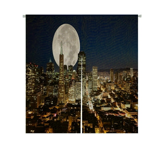 ABPHQTO A Full Moon Over An Urban Metropolis Japanese Noren Curtain Doorway Door Window Treatment Curtains Cotton Linen Curtain 105x120 cm